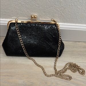 DONATED: Elegant Black Sequin Clutch with Gold Chain